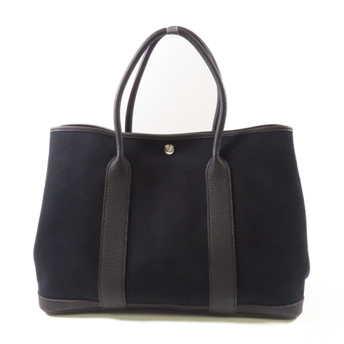 HERMES PHW Garden Party PM Tote Bag Canvas/Leather 89 Noir