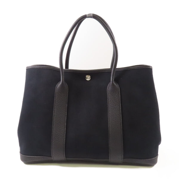 HERMES PHW Garden Party PM Tote Bag Canvas/Leather 89 Noir