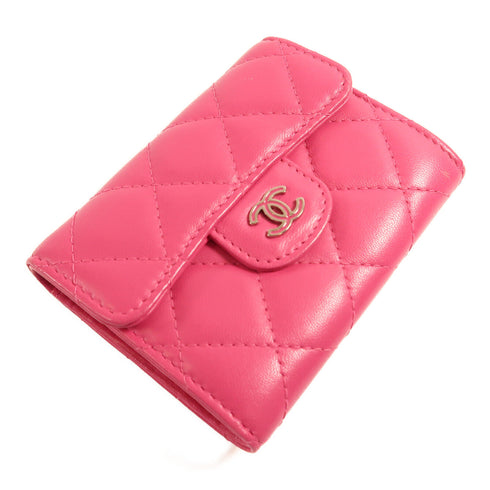 CHANEL CC SHW Card Case Purse Lambskin Leather Pink