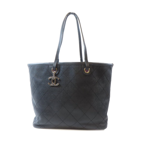 CHANEL Quilted CC SHW Totebag Shoulder Handbag Caviar Leather Black