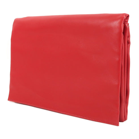 CELINE Clutch Bag Pouch Lambskin Leather Red