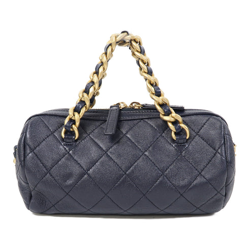 CHANEL CC Quilted GHW Chain Shoulder Bag Lambskin Leather Navy