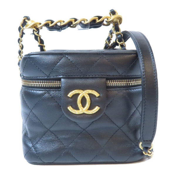 CHANEL Quilted CC GHW Vanity Case 2 Way Chain Shoulder Bag AS3228 Calfskin Black