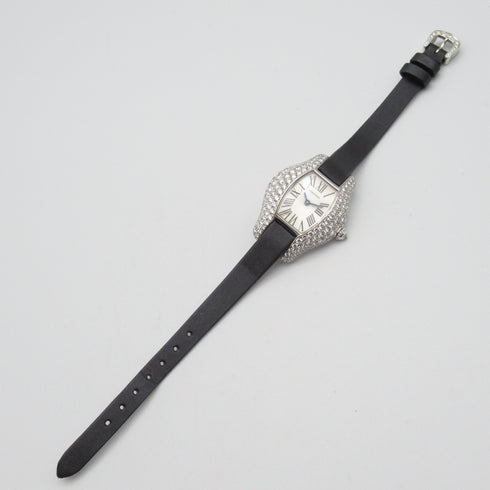 CARTIER Tonneau Arrondie Quartz Watch WJ301750 18K White Gold Diamond Leather