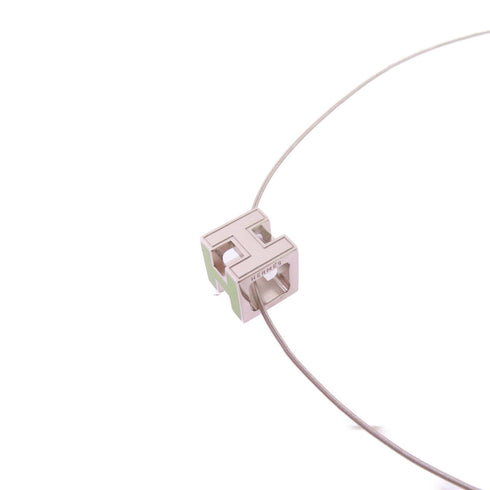 HERMES Cube d'H (H Cube) Necklace Metal Green Silver Tone Color