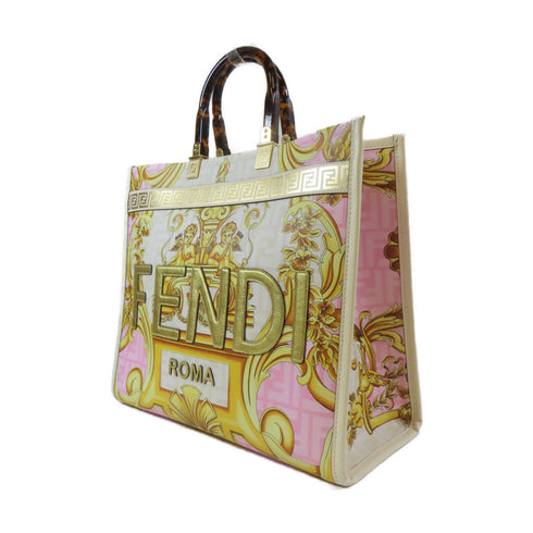 FENDI GHW Fendace 2 Way Shoulder Bag Handbag Coated Canvas White Gold Pink