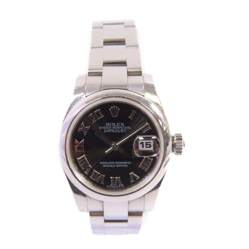 ROLEX Lady Datejust 26 Automatic Watch Stainless Steel 179160 Black