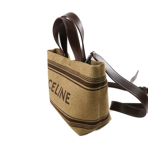 CELINE SHW Mini Cabas 2Way Shoulder Bag Raffia/Calfskin Brown 116992FRY.02NU