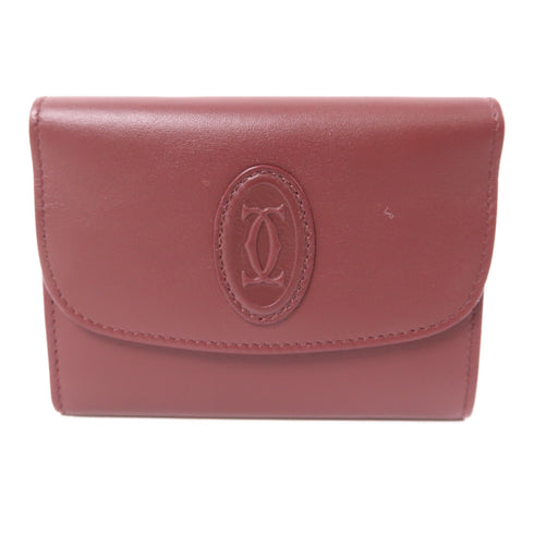 CARTIER GHW Card Case Calfskin Leather Bordeaux Color