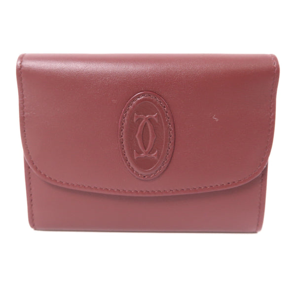 CARTIER GHW Card Case Calfskin Leather Bordeaux Color