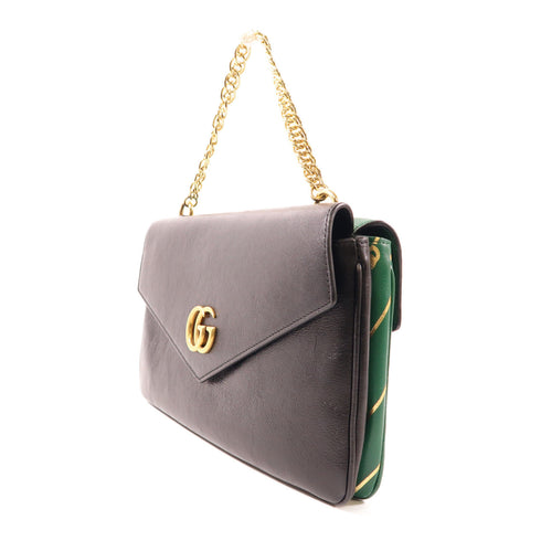 GUCCI GG GHW Thiara Medium 2Way Shoulder Bag Leather Black Green 524822