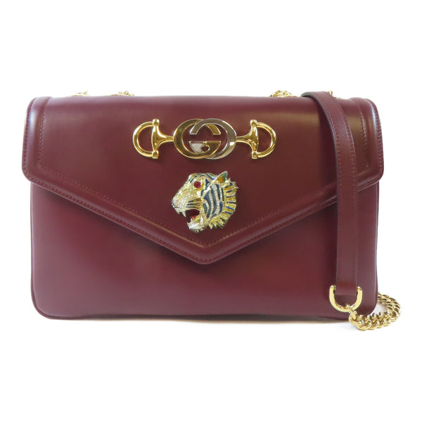 GUCCI GG GHW Rajah Medium Shoulder Bag 537241 Calfskin Leather Burgundy Red