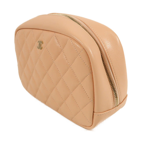 CHANEL CC GHW Cosmetic Pouch Calfskin Leather