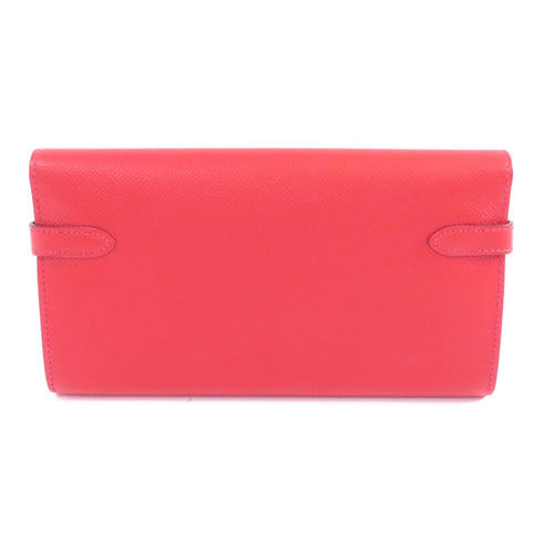 HERMES PHW Kelly Long Wallet Veau Epsom Leather Red