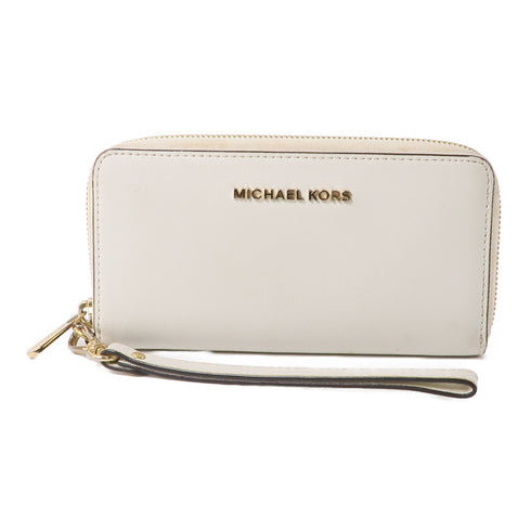 Michael Kors GHW Long Wallet Calfskin Leather White