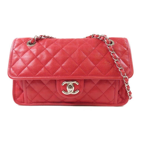 CHANEL CC SHW Chain Shoulder Bag Calfskin Leather Red v2