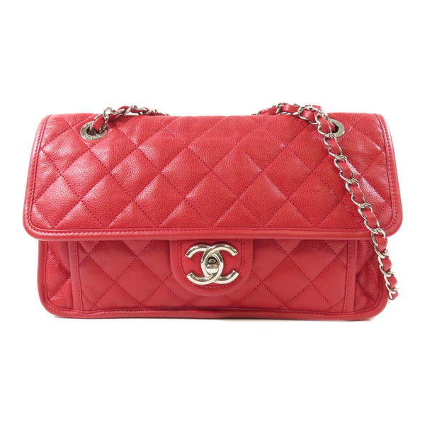 CHANEL CC SHW Chain Shoulder Bag Calfskin Leather Red v2