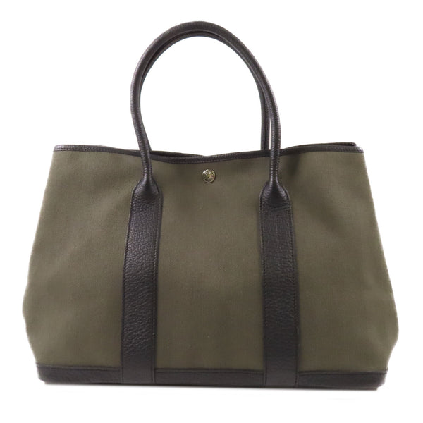 HERMES PHW Garden Party PM Handbag Tote Bag Canvas Green