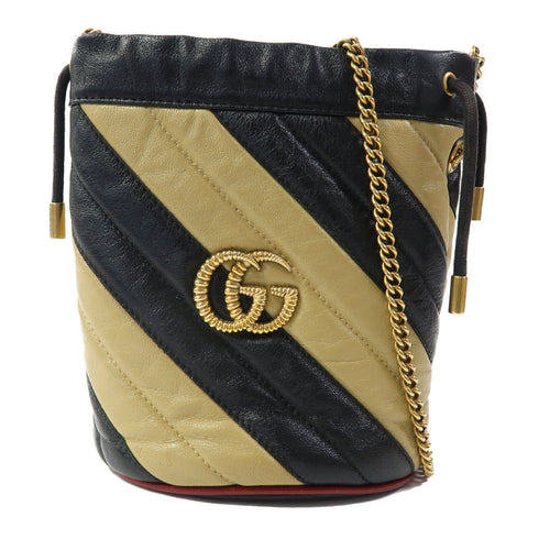 GUCCI GG GHW GG Marmont Chain Shoulder Bag 573817 Calfskin Leather Black/Brown