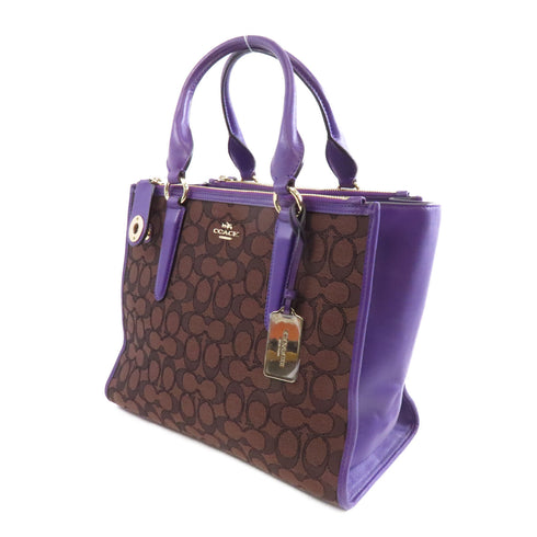 COACH GHW 2way Shoulder Bag Canvas Purple Brown