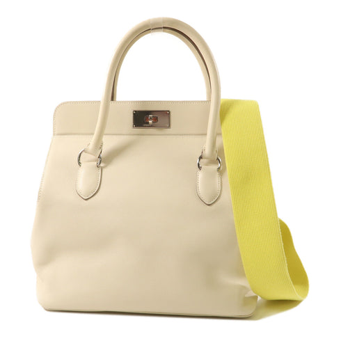 HERMES PHW Toolbox 26 2 Way Shoulder Handbag Swift Leather Craie White Lime