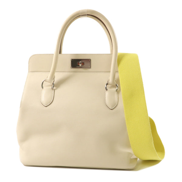 HERMES PHW Toolbox 26 2 Way Shoulder Handbag Swift Leather Craie White Lime