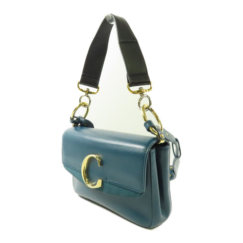CHLOÉ GHW 2 Way Shoulder Bag C1PWL1 Calfskin Leather Green