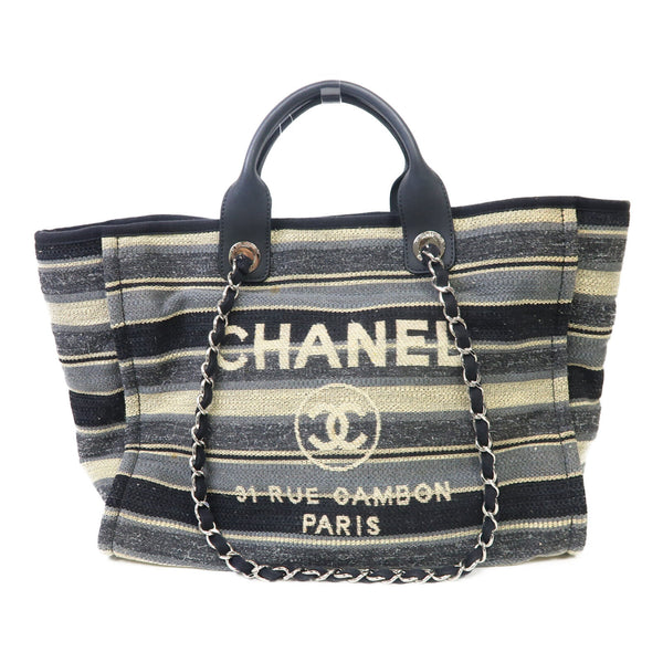 CHANEL CC SHW Deauville Tote 2 Way Shoulder Bag Handbag Canvas Black/Beige