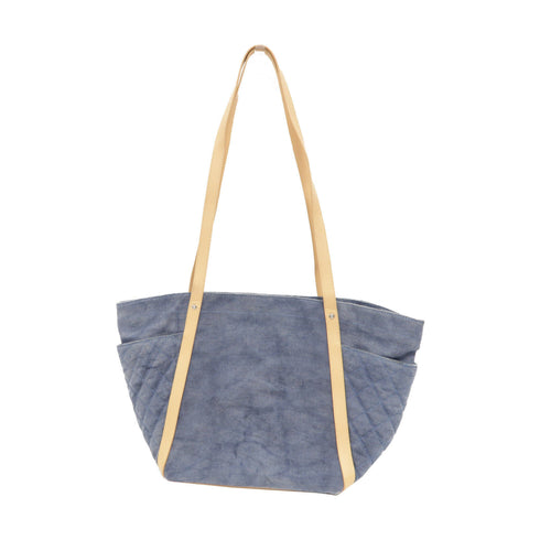 CHANEL Quilted CC SHW Flower Tote Tote Bag Handbag Denim Blue/Beige