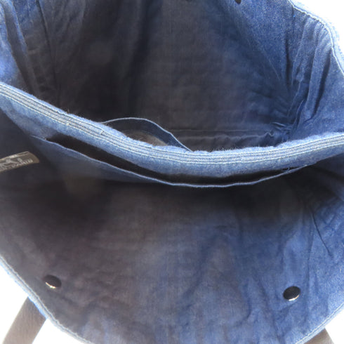 HERMES PHW Amedaba Shoulder Tote Bag Canvas Blue