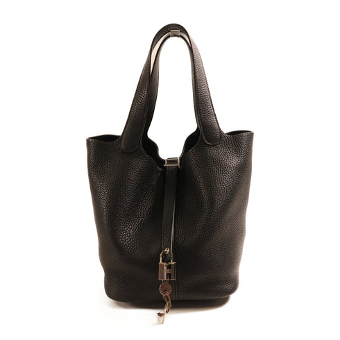 HERMES PHW Picotin MM Handbag Taurillon Clemence Leather Noir Black v1