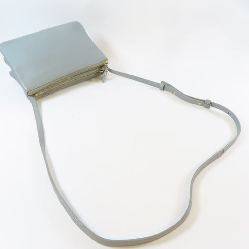 CELINE GHW Trio Crossbody Shoulder Bag Leather Grey Blue