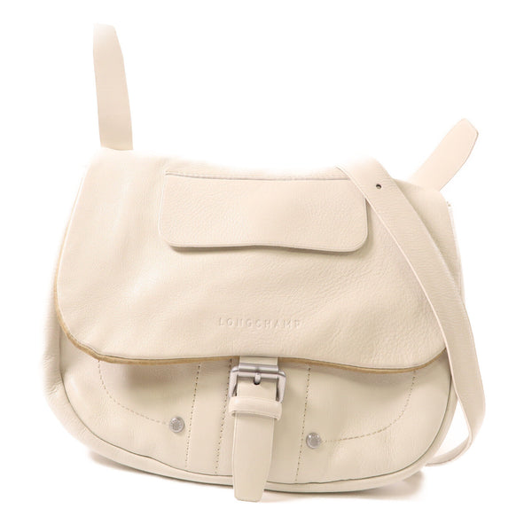 LONGCHAMP SHW Crossbody Shoulder Bag Lambskin Leather White