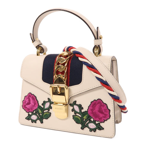 GUCCI GG GHW Sylvie Mini 2 Way Shoulder Bag 470270 Calfskin Leather White