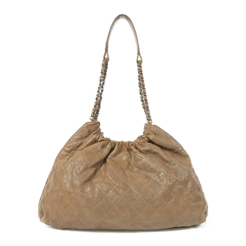CHANEL Quilted CC SHW Chain Shoulder Bag Calfskin Leather Brown v1