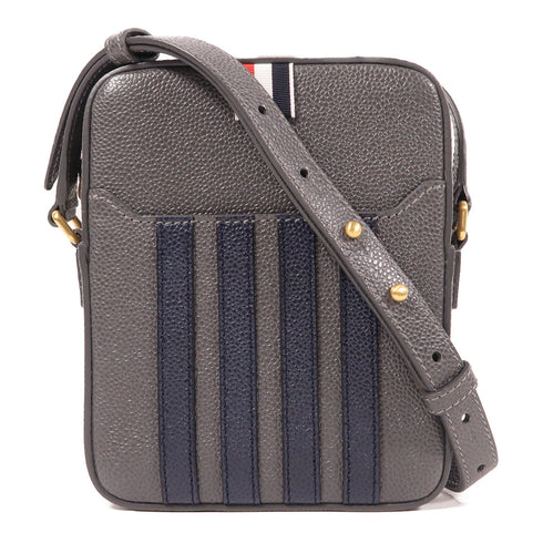 THOM BROWNE GHW Shoulder Bag MAG432A Calfskin Leather Dark Grey