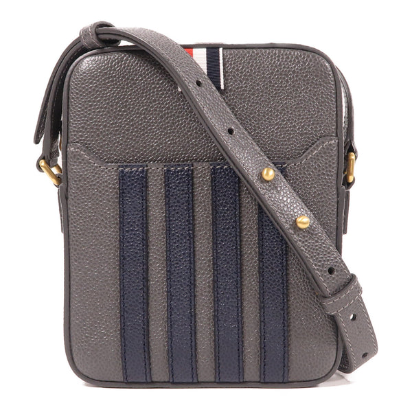 THOM BROWNE GHW Shoulder Bag MAG432A Calfskin Leather Dark Grey