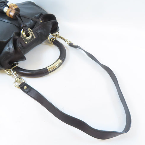 GUCCI GG GHW Indy Babouska 2 Way Shoulder Handbag 185566 Calfskin Leather Black