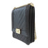 CHANEL Herringbone CC GHW Boy Chain Shoulder Bag Lambskin Leather Black