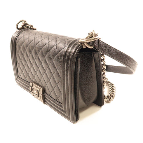 CHANEL CC Boy 25 Chain Shoulder Bag Calfskin Leather Black