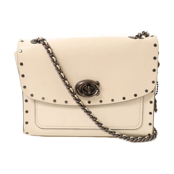 COACH Chain Shoulder Bag 29389 Calfskin Leather White