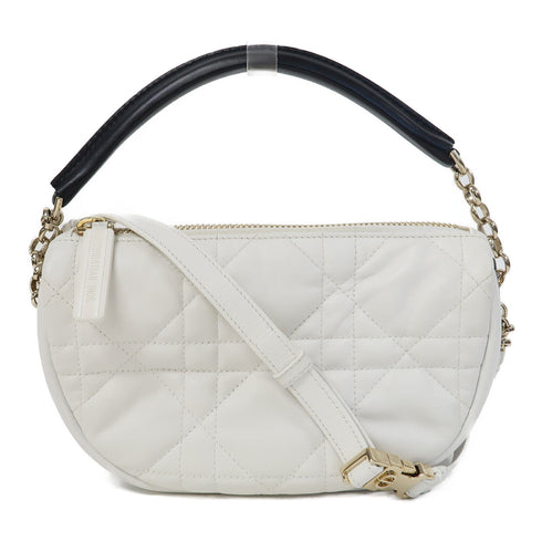 Christian Dior CD Vibe Hobo 2 Way Shoulder Bag Lambskin Leather White