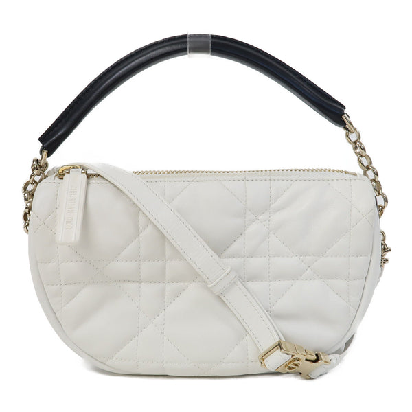 Christian Dior CD Vibe Hobo 2 Way Shoulder Bag Lambskin Leather White