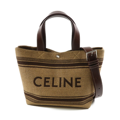 CELINE SHW Mini Cabas 2Way Shoulder Bag Raffia/Calfskin Brown 116992FRY.02NU