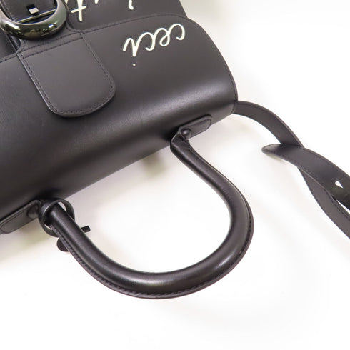 Delvaux L'Humour MM 2 Way Shoulder Bag Calfskin Leather Black