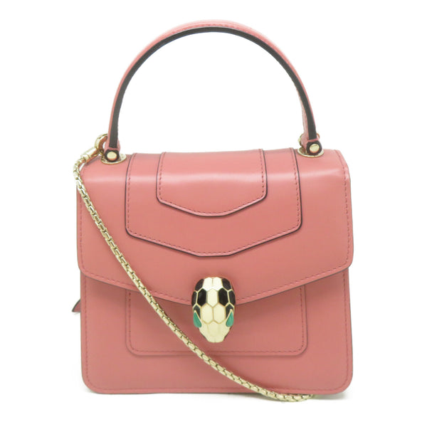 BVLGARI GWH Serpenti Forever 2Way Shoulder Handbag Calfskin Leather Pink