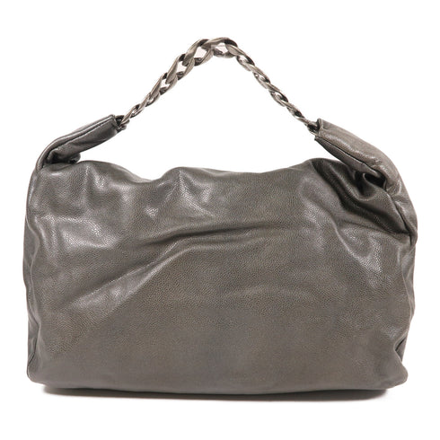 CHANEL CC SHW Hand Bag Calfskin Leather Silver Grey
