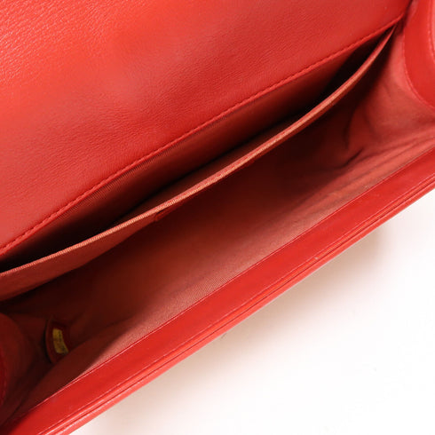 CHANEL Quilted CC Boy 25cm Chain Shoulder Bag Calfskin Leather Red