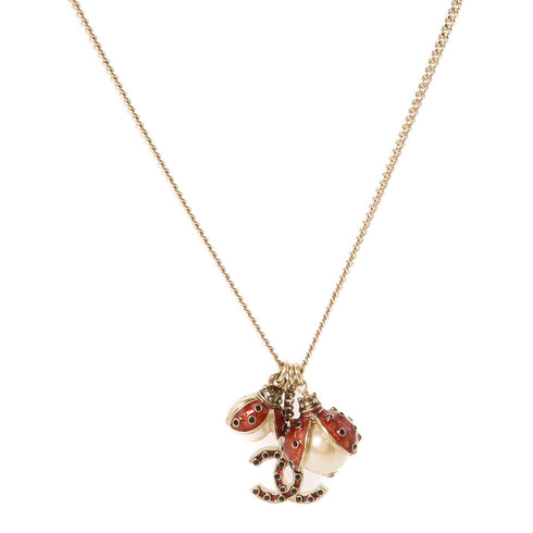 CHANEL CC Necklace Metal Gold Red White