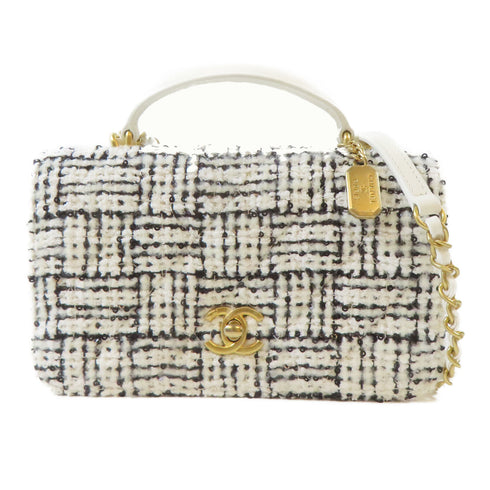 CHANEL CC GHW 2 Way Shoulder Crossbody Handbag Tweed Black White